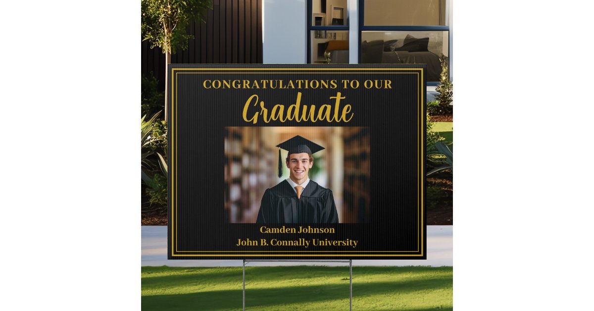 Gold Black Graduate Photo Formal Graduation Yard Sign | Zazzle