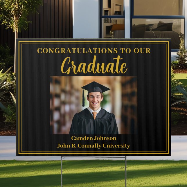 Gold Black Graduate Photo Formal Graduation Yard Sign (Creator Uploaded)