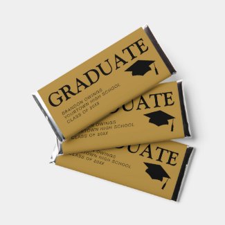 Gold Black Graduation Cap Name School Thank You   Hershey Bar Favors