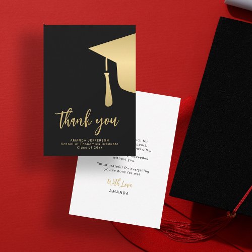 Gold black graduation cap simple script thank you