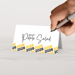 Gold & Black Graduation Class Year Folding Food or Place Card