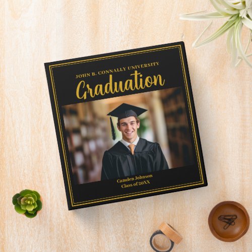 Gold Black Graduation Formal Graduate Photo Album 3 Ring Binder