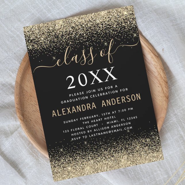 Gold Black Graduation Party Class of 2024 Invitation (Creator Uploaded)
