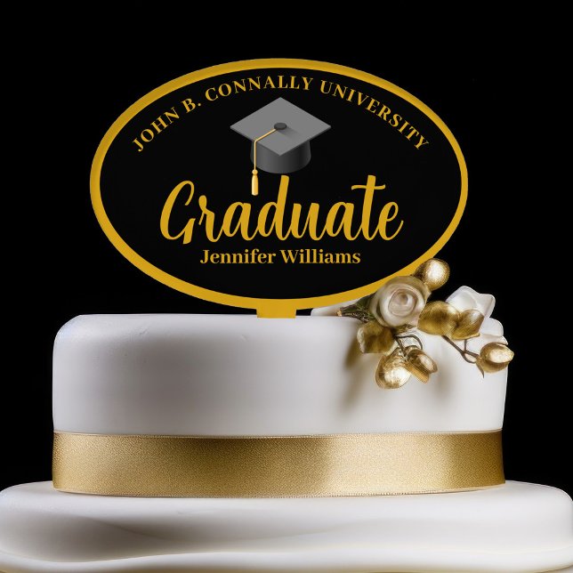 Gold Black Graduation Party Customizable Cake Topper (Creator Uploaded)