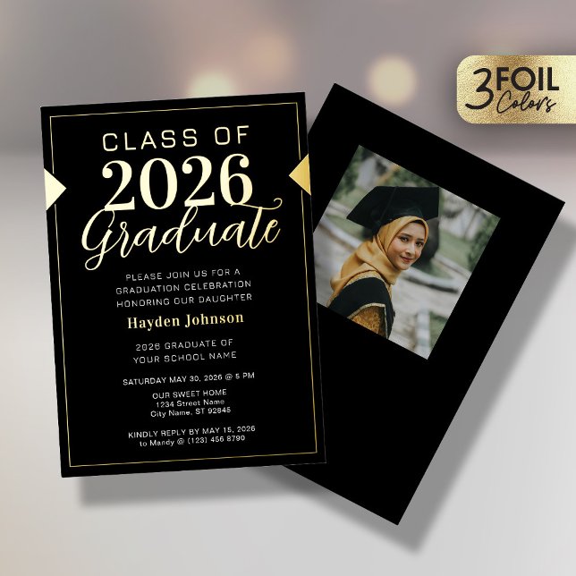Gold & Black Graduation Party Foil Invitation (Creator Uploaded)
