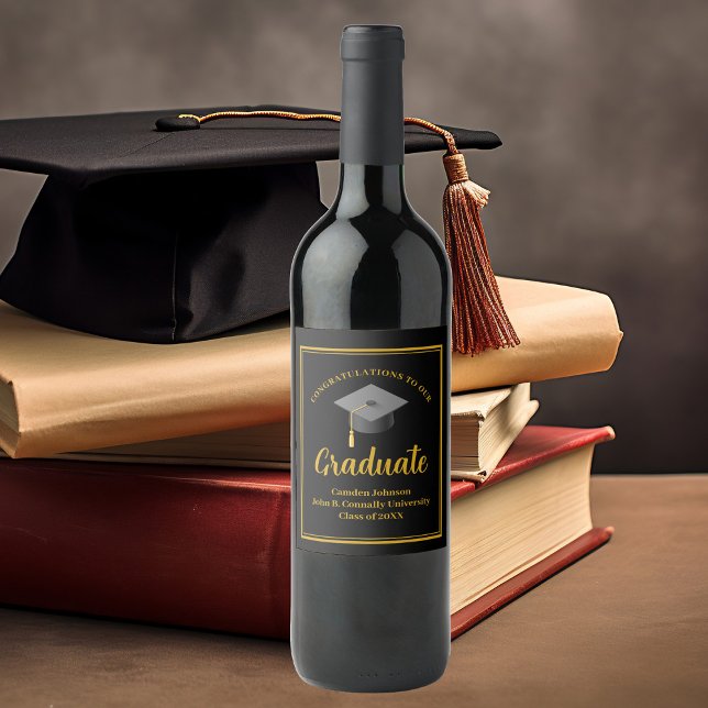 Gold Black Graduation Party Formal Graduate Wine Label (Creator Uploaded)