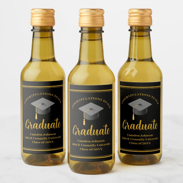 Gold Black Graduation Party Formal Mini Wine Label (Bottles)