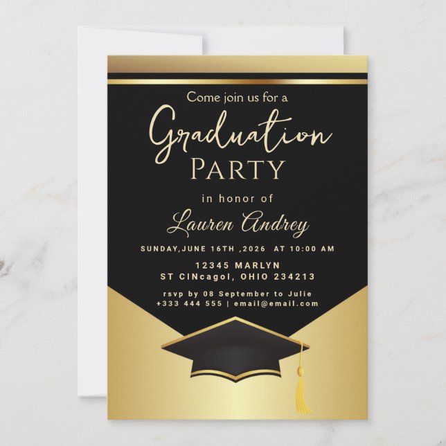 Gold Black Graduation Party Invitation (Front)