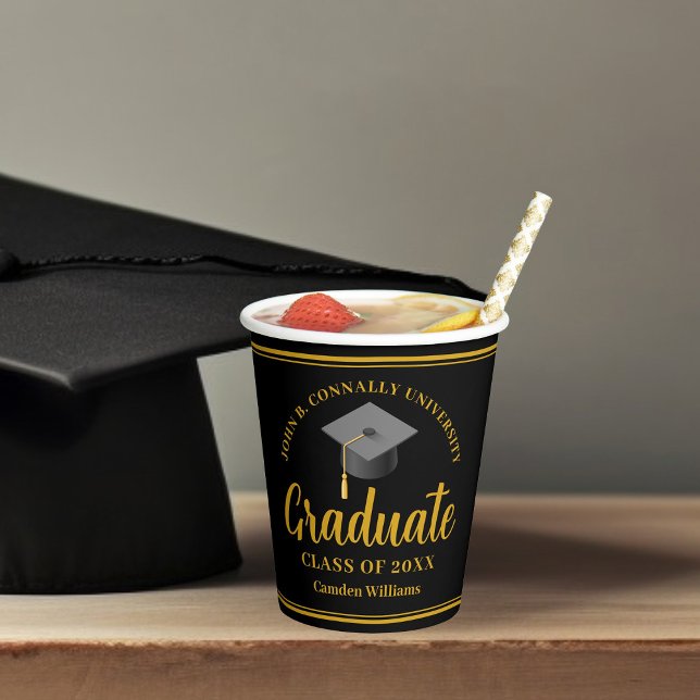 Gold Black Graduation Party Personalized Formal Paper Cups (Creator Uploaded)