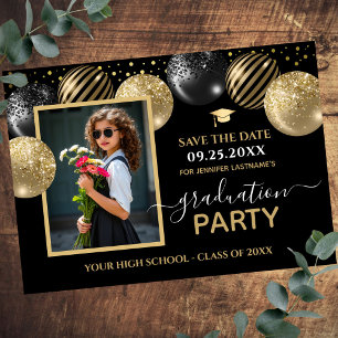 Gold Black Graduation Party Photo Save the Date Invitation