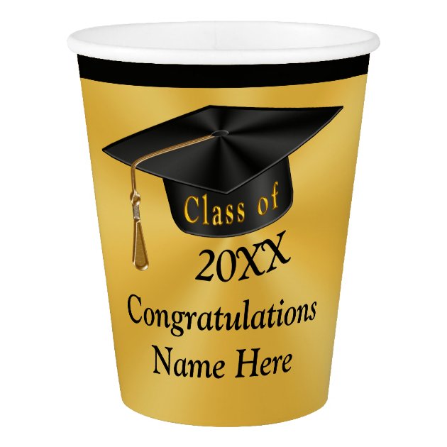 Gold Black Graduation Party Supplies, Paper Cups
