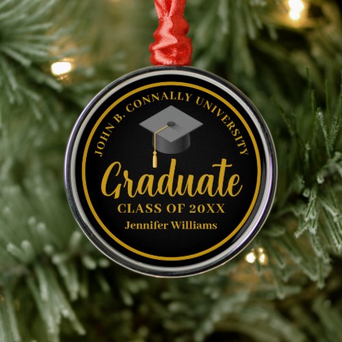Gold Black Graduation Personalized 2024 Christmas Metal Ornament
