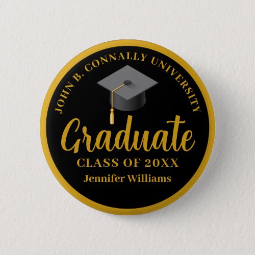 Gold Black Graduation Personalized 2024 Graduate Button