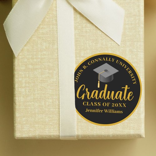 Gold Black Graduation Personalized 2024 Graduate Classic Round Sticker