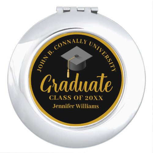 Gold Black Graduation Personalized 2024 Graduate Compact Mirror