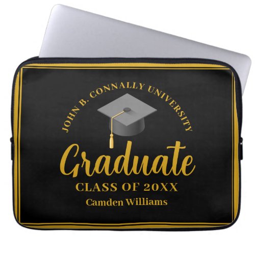 Gold Black Graduation Personalized 2024 Graduate  Laptop Sleeve
