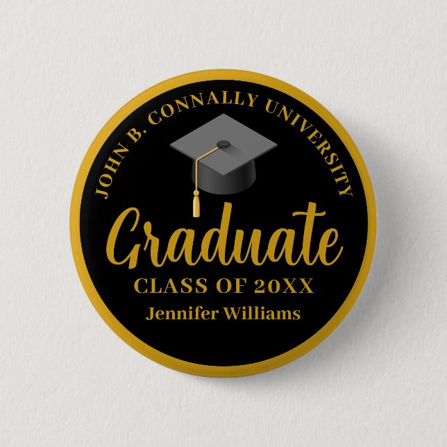 Gold Black Graduation Personalized 2025 Graduate Button (Front)