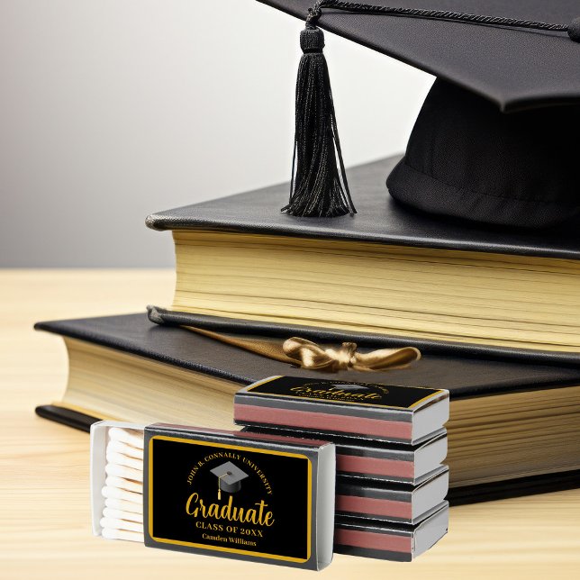 Gold Black Graduation Personalized 2025 Graduate  Matchboxes (Creator Uploaded)