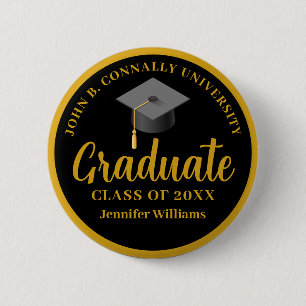 Gold Black Graduation Personalized 2026 Graduate Button