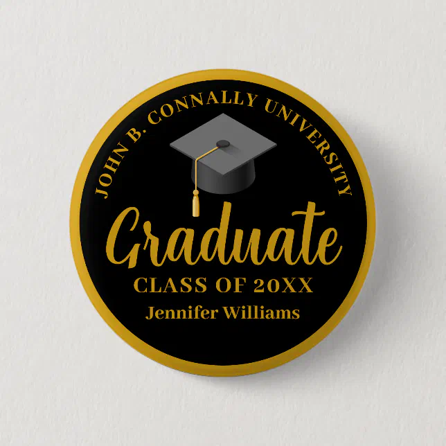 Gold Black Graduation Personalized 2026 Graduate Button | Zazzle