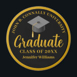 Gold Black Graduation Personalized 2026 Graduate Magnet<br><div class="desc">This sophisticated gold and black graduation magnet keepsake features elegant cursive script under a grad cap. Personalize this commemorative Class of 2026 graduate gift with chic serif typography for formal senior presents. Modern high school or college graduation party suite.</div>