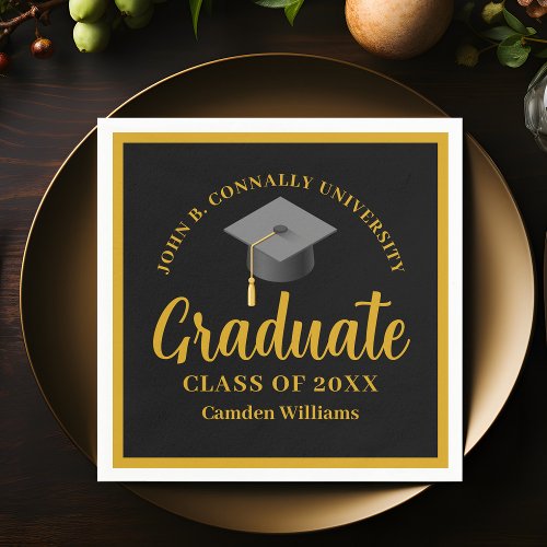 Gold Black Graduation Personalized Formal Party Napkins