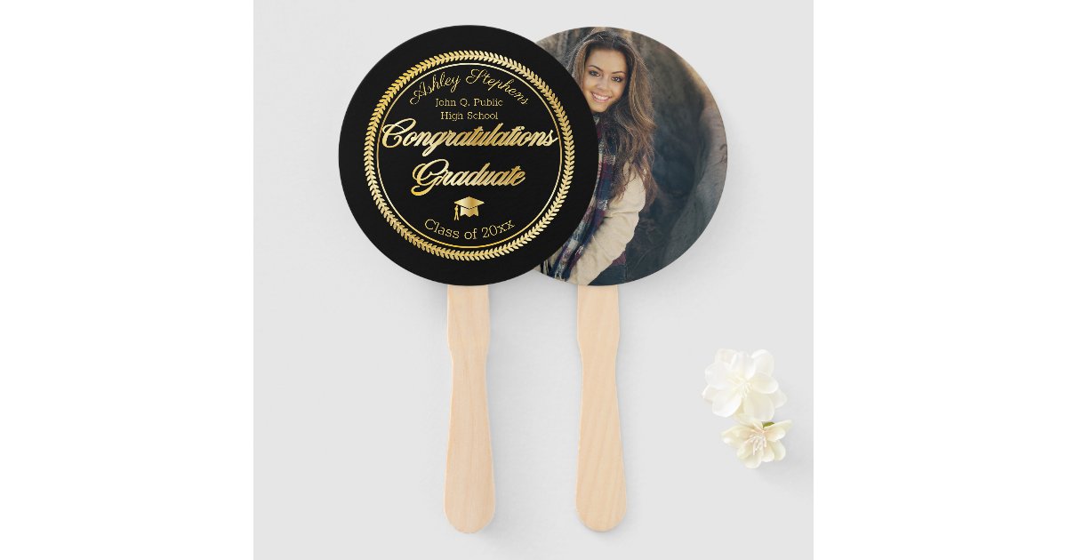 Gold Black Graduation Photo Class of 2023 Hand Fan | Zazzle