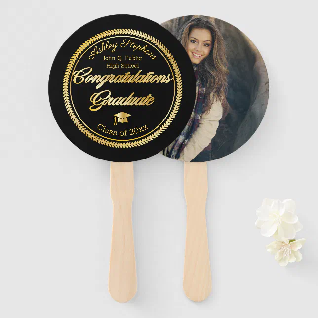 Gold Black Graduation Photo Class of 2023 Hand Fan | Zazzle