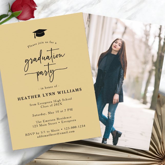 Gold Black Graduation Photo Invitation (Gold Black Graduation Party Photo Invitation by Painted Paperie
)