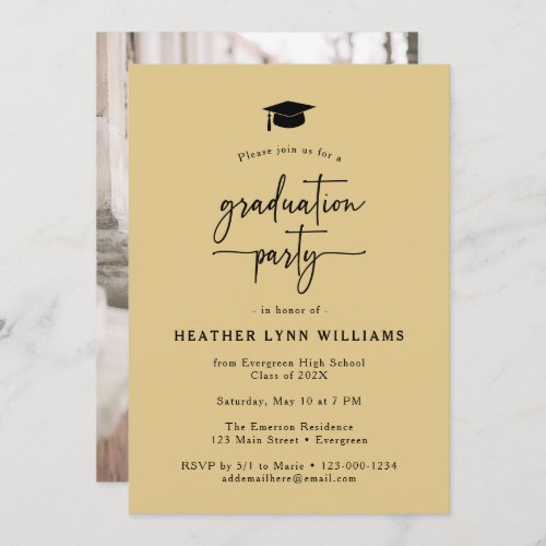 Gold Black Graduation Photo Invitation
