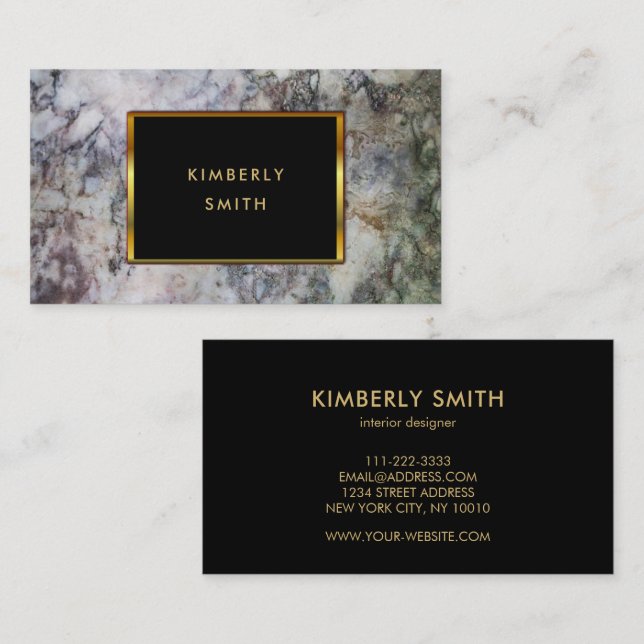 Gold black gray marble pattern business cards (Front/Back)
