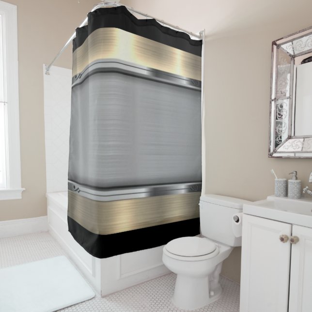 gold, black, gray shower curtain (In Situ)