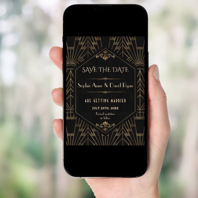 Gold Black Great Gatsby 20s Wedding Save The Date Invitation (Front Digital)