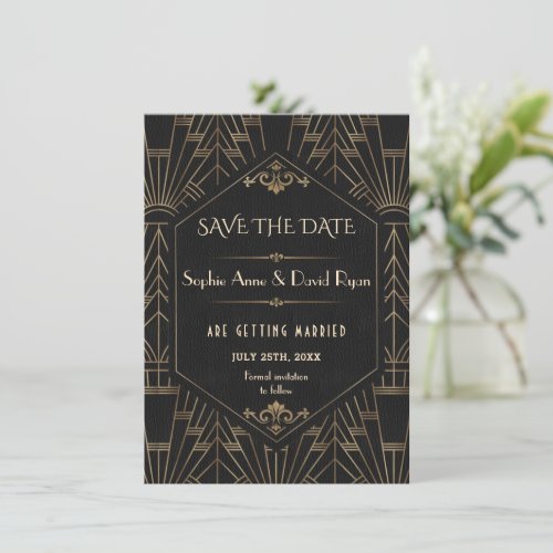 Gold Black Great Gatsby 20s Wedding Save The Date Invitation