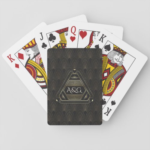 Gold Black Great Gatsby Art Deco Monogram Poker Cards