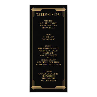 Gold Black Great Gatsby Art Deco Wedding Menu Card
