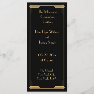 Gold Black Great Gatsby Art Deco Wedding Program