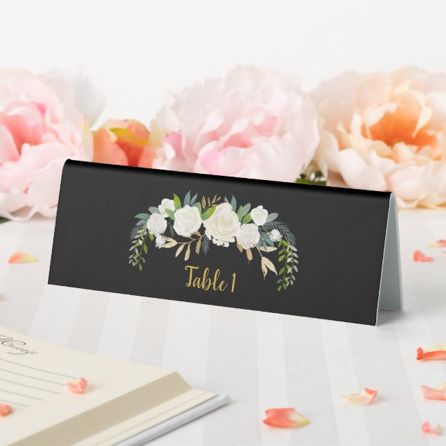 Gold & Black Greenery Fall Wedding Reception Decor Table Tent (In SItu (Wedding))