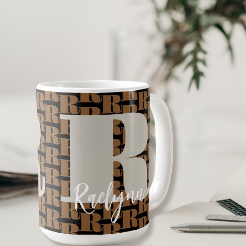 Gold Black Grey Modern Initial Letter Monogram  Coffee Mug