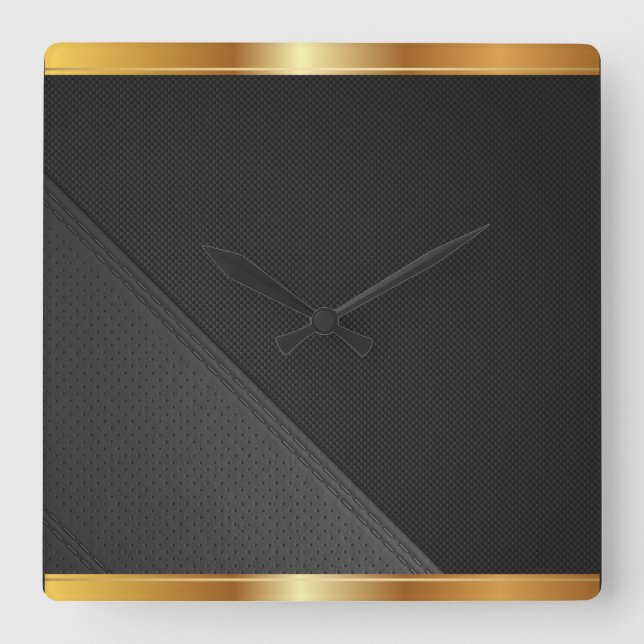 Gold ,Black & grey Square Wall Clock (Front)