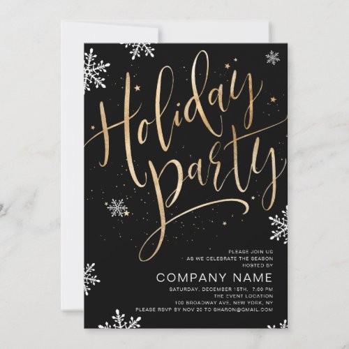 gold black handwritten calligraphy holiday Party Invitation