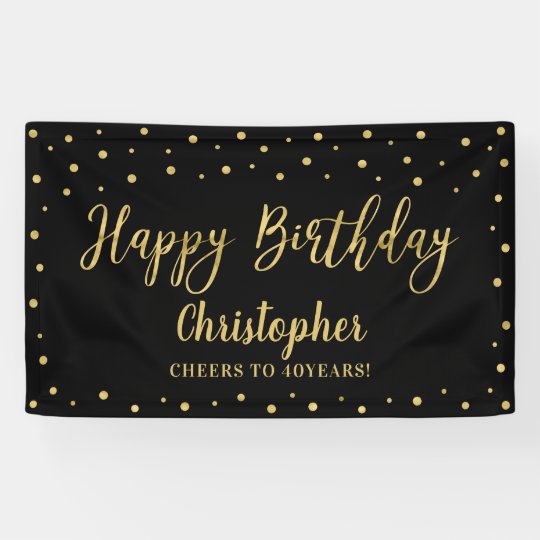 Gold And Black Happy Birthday Party Banner