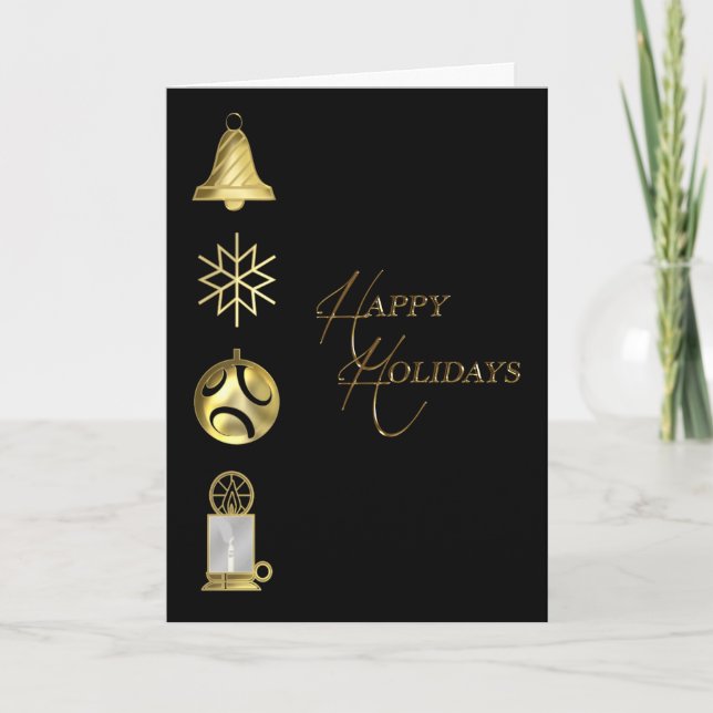 Gold Black Happy Holidays Greeting Card (Front)