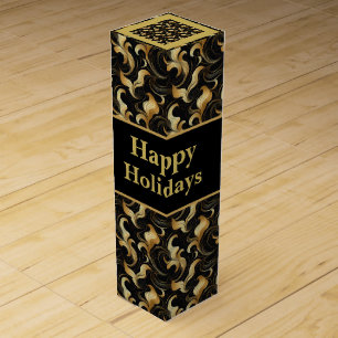Gold & Black Happy Holidays Wine Gift Box