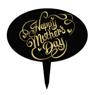 Gold Black Happy Mother's Day Cake Pick