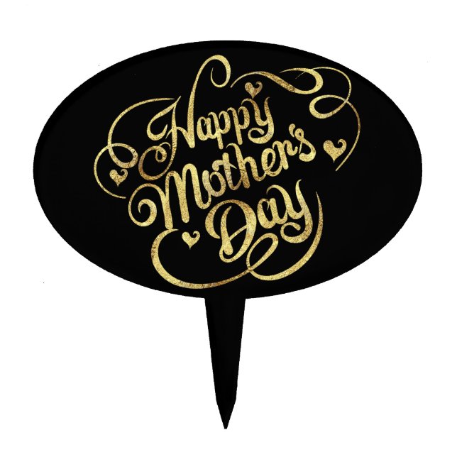 Gold Black Happy Mother's Day Cake Pick (Front)