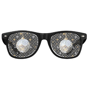 Gold Black Happy New Year Silver Ball Retro Sunglasses