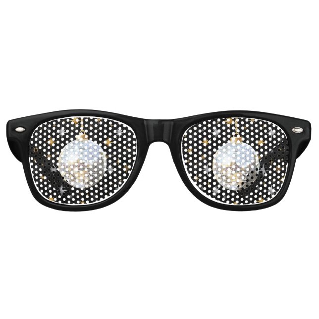 Gold Black Happy New Year Silver Ball Retro Sunglasses (Front)