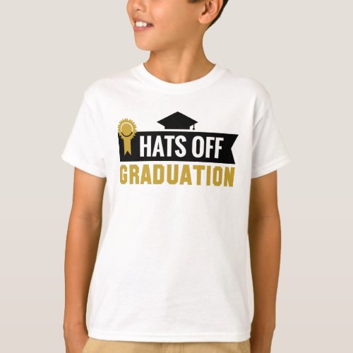 Gold Black Hats Off Graduation Ribbon Boys T_Shirt