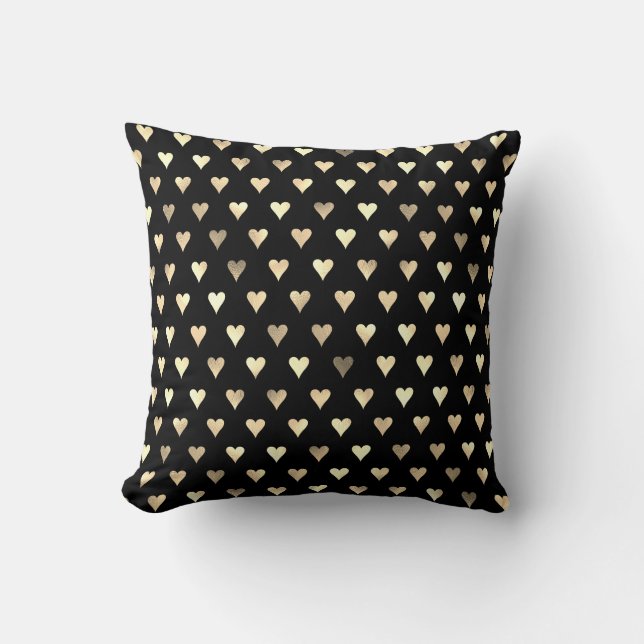 Gold Black Heart Metallic Confetti Elegant Throw Pillow (Front)